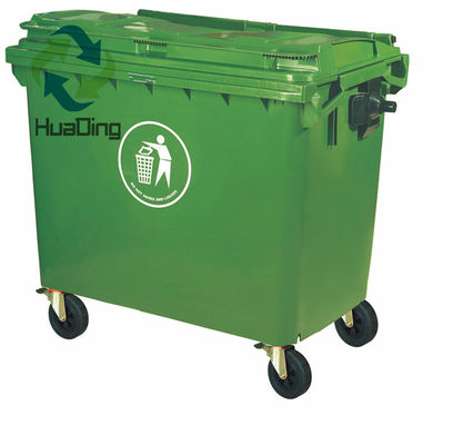 Outdoor Street Garbage Collection 660L Plastic Dust Bin with Locking Lids and Wheels